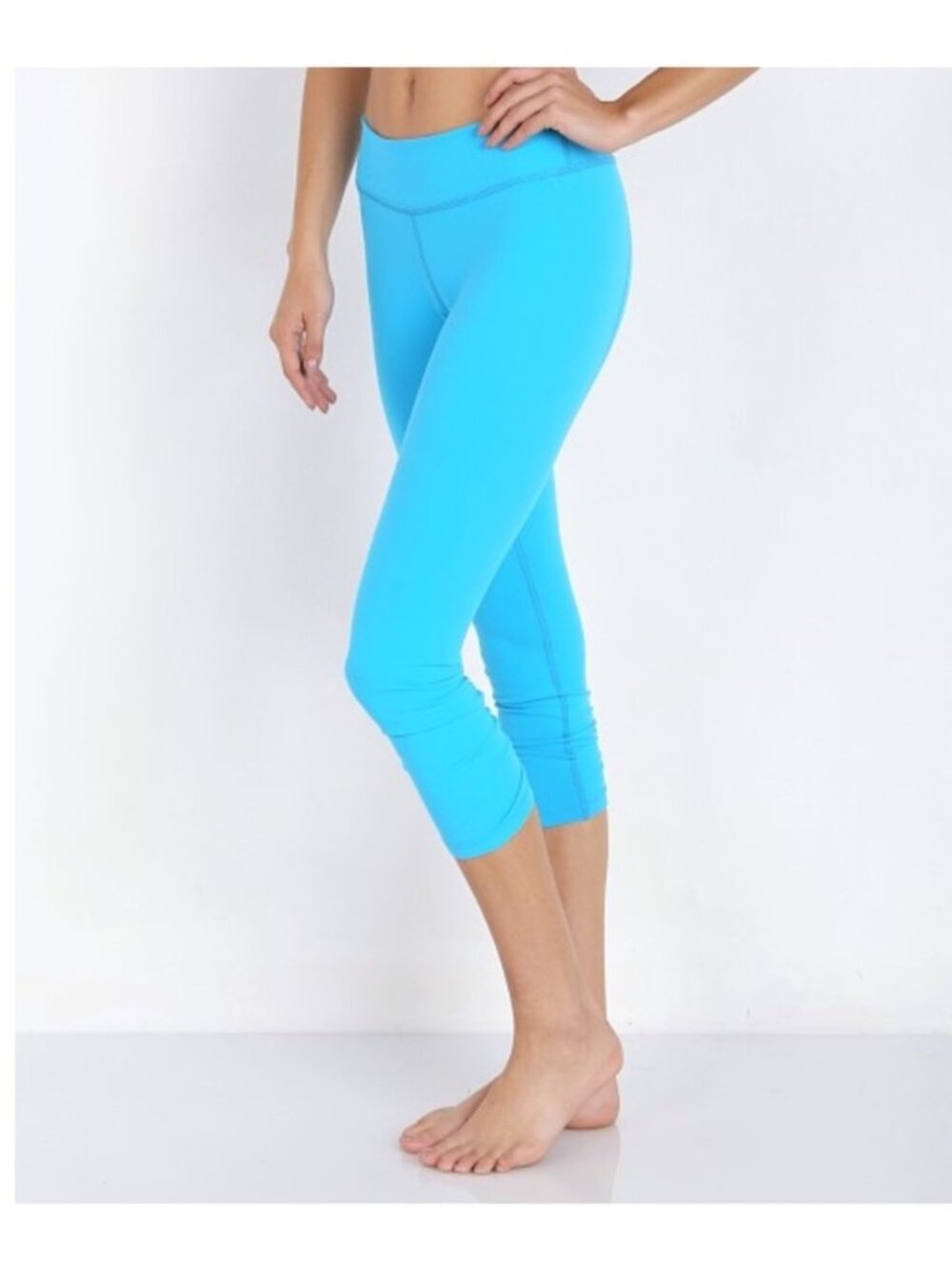Beyond Yoga Womens Gathered High Waist Leggings Ruched Hem Blue Size S